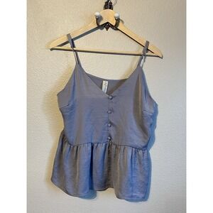 Allison Joy Blue Gray V-Neck Button Front Ruffle Peplum Cami Tank Top Size M